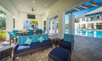 Pool pavilion with comfy seating